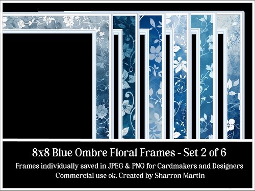 8x8 Blue Ombre Frames Set 2 - JPEG & PNG