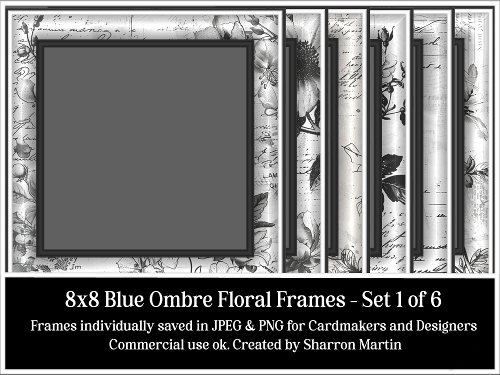 8x8 Black & White Floral Emboosed Frames 1-6 JPEG & PNG