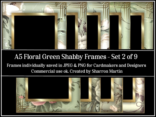 A5 Floral Green Shabby Frames 1-9 JPEG & PNG 