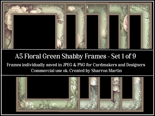 A5 Floral Green Shabby Frames Set 1 JPEG & PNG 