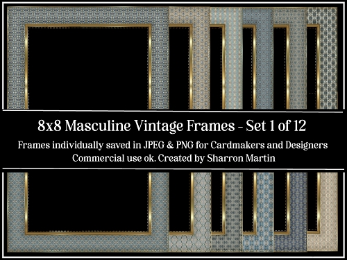 8x8 Masculine Vintage Frames 1-12 JPEG PNG 