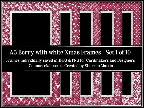 A5 Berry with White Xmas Frames Set 1 JPEG & PNG