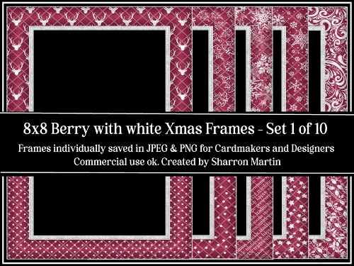 8x8 Berry with White Xmas Frames Set 1 JPEG & PNG
