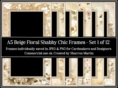 A5 Beige Floral Shabby Chic Frames Set 1 JPEG & PNG 