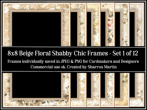 8x8 Beige Floral Shabby Chic Frames Set 1 JPEG & PNG 