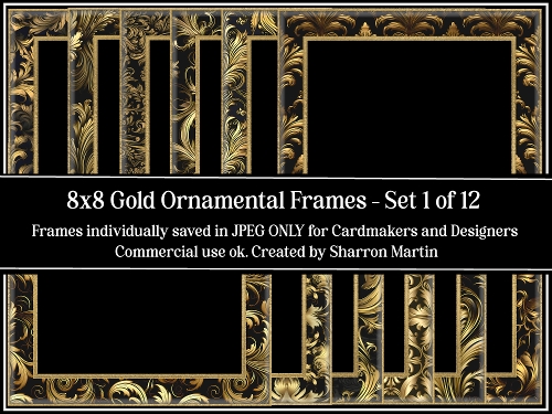 8x8 Gold Ornamental Frames 1-12 Set 1 JPEG ONLY