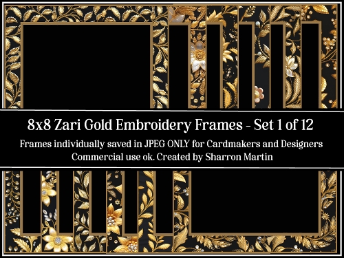 8x8 Zari Gold Embroidery Frames 1-12 Set 1 JPEG ONLY