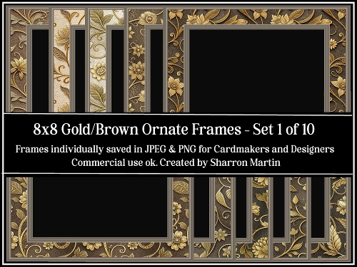 8x8 Gold / Brown Ornate Frames Set 1 JPEG & PNG 