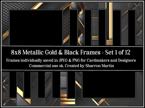 8x8 Metallic Gold & Black Frames 1-12 PNG