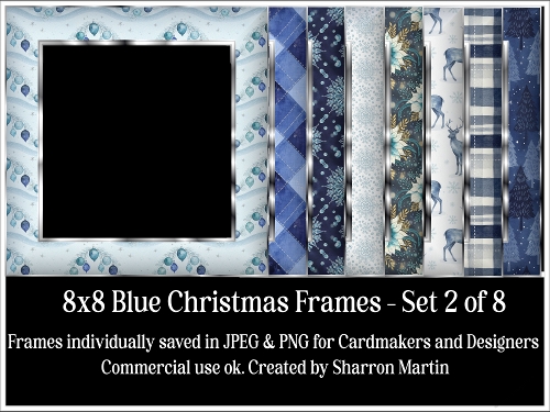 8x8 Blue Christmas Frames 9-16 JPEG PNG