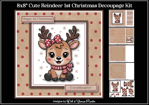 8x8 Cute Reindeer 1st Baby Christmas Decoupage Kit 