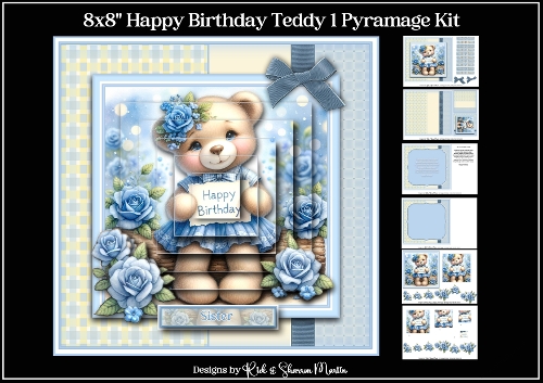 8x8 Happy Birthday Teddy 1 Pyramage Kit - x6 A4 Sheets 