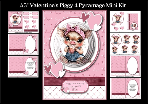 A5 Valentines Piggy 4 Pyramage Kit - x7 A4 Sheets 
