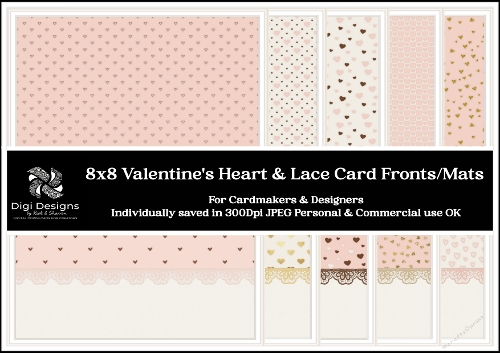 8x8 Valentines Hearts & Lace Card Fronts 1-10 in JPEG