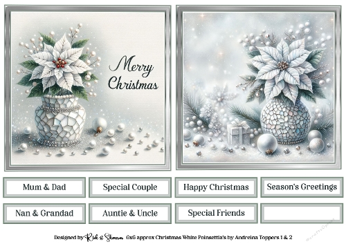6X6 White Christmas Poinsettia Toppers with Sentiments 1 & 2