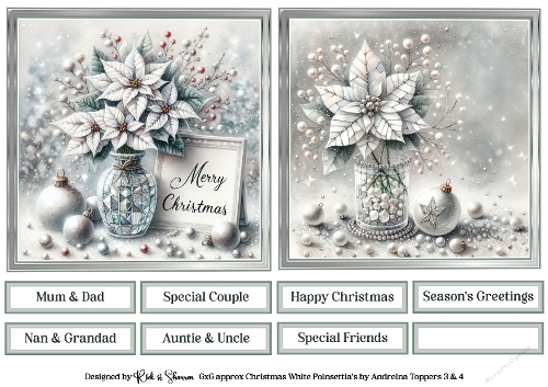 6X6 White Christmas Poinsettia Toppers with Sentiments 3 & 4