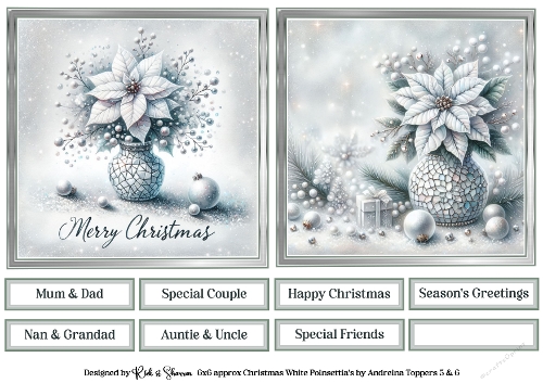 6X6 White Christmas Poinsettia Toppers with Sentiments 5 & 6