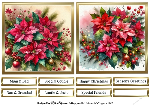 6X6 Red Christmas Poinsettia Toppers with Sentiments 1 & 2