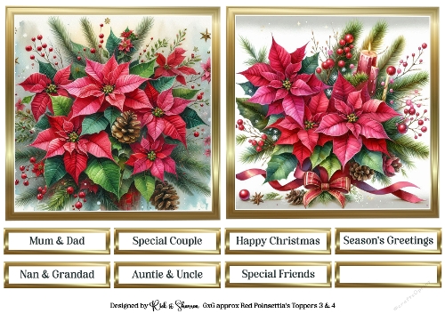 6X6 Red Christmas Poinsettia Toppers with Sentiments 3 & 4
