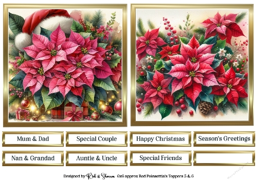 6X6 Red Christmas Poinsettia Toppers with Sentiments 5 & 6