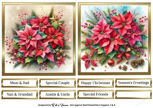 6X6 Red Christmas Poinsettia Toppers with Sentiments 7 & 8