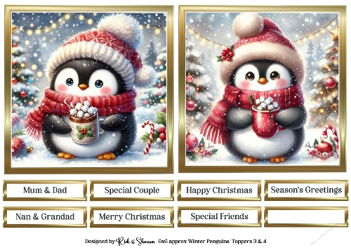 6X6 Red Winter Penguin Toppers with Sentiments 3 & 4
