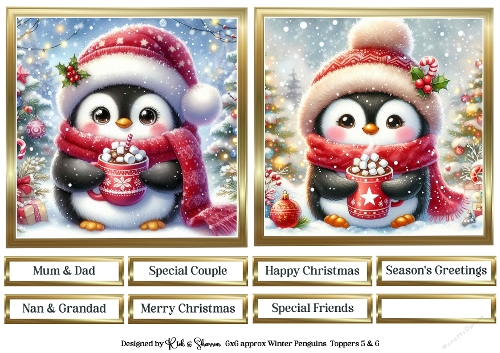 6X6 Red Winter Penguin Toppers with Sentiments 5 & 6