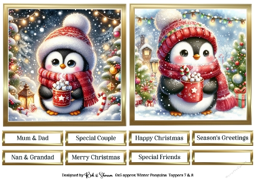 6X6 Red Winter Penguin Toppers with Sentiments 7 & 8