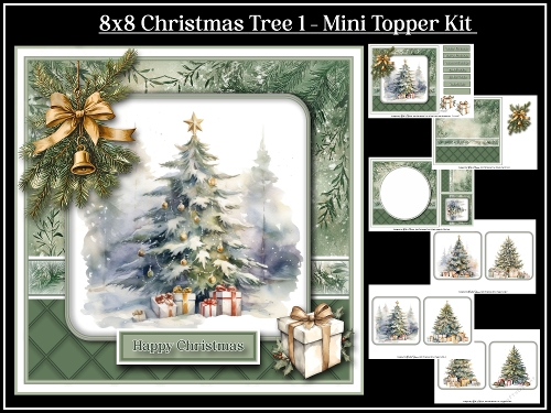8x8 Christmas Tree 1 - Mini Topper Kit - x6 A4 Sheets 