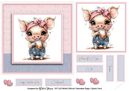 7x7 Valentines Piggy 1 Quick Card 