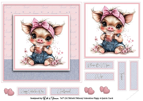 7x7 Valentines Piggy 4 Quick Card 