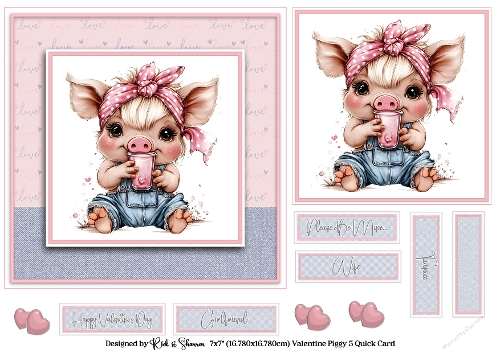 7x7 Valentines Piggy 5 Quick Card 