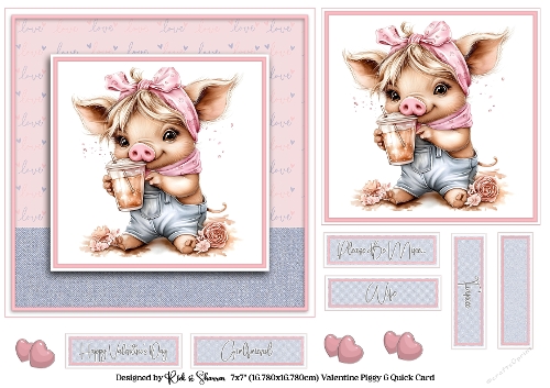 7x7 Valentines Piggy 6 Quick Card 