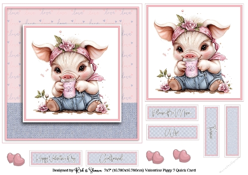 7x7 Valentines Piggy 7 Quick Card 