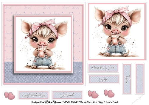 7x7 Valentines Piggy 8 Quick Card 