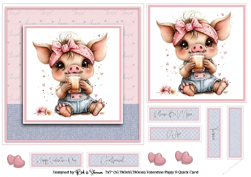 7x7 Valentines Piggy 9 Quick Card 