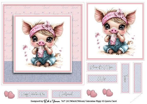 7x7 Valentines Piggy 10 Quick Card 