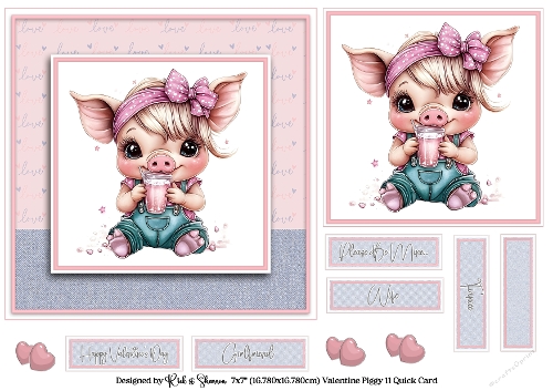 7x7 Valentines Piggy 11 Quick Card 