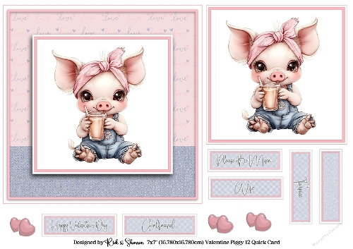 7x7 Valentines Piggy 12 Quick Card 