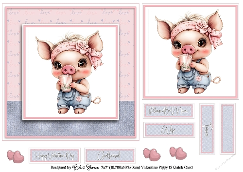 7x7 Valentines Piggy 13 Quick Card 