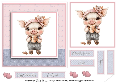 7x7 Valentines Piggy 15 Quick Card 