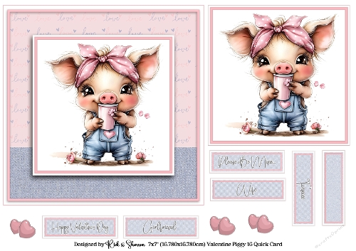 7x7 Valentines Piggy 16 Quick Card 
