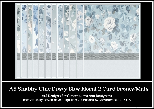 A5 Shabby Chic Dusty Floral Blue Card Fronts 2