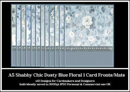 A5 Shabby Chic Dusty Floral Blue Card Fronts 1