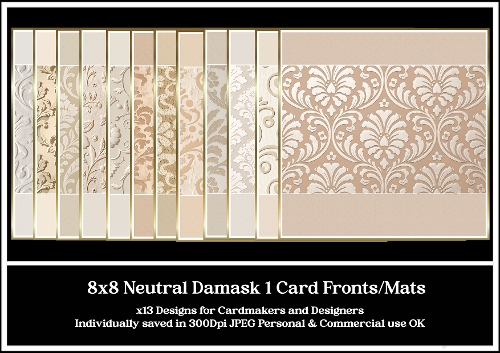 8x8 Neutral Damask Card Fronts 1-13 JPEG 