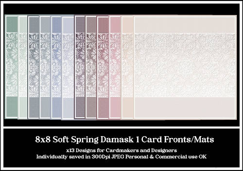 8x8 Soft Spring Damask Card Fronts 1-12 JPEG 