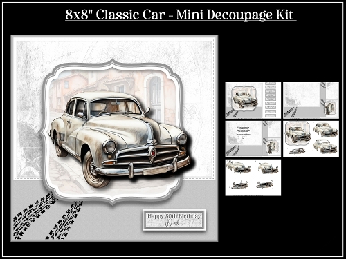 8x8 Classic Car Mini Decoupage Kit - x5 A4 Sheets 