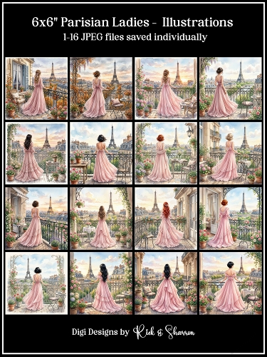 6x6 Parisian Ladies - Illustrations for Cardmakers & Designers x16 JPEGS