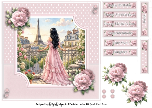 8x8 Parisian Ladies T14 Quick Card with Flowers 