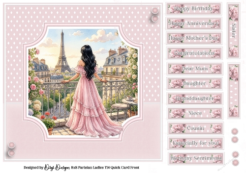 8x8 Parisian Ladies T14 Quick Card NO Flowers 